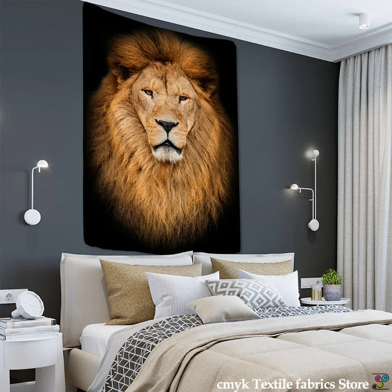 Afralia™ Lion World Tapestry Hanging Cloth Home Decor Fabric Art Wall Hanging