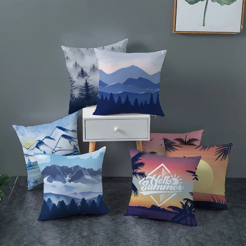 Afralia™ Summer Beach Coconut Tree Snow Mountain Landscape Pillow Case