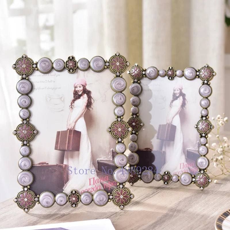 Afralia™ Retro Metal Gem Photo Frame: Handmade Wedding Desktop Decor for Picture Display