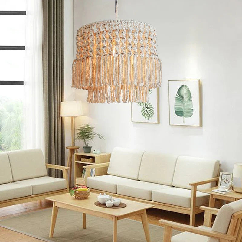 Afralia™ Bohemia Cotton Rope Chandelier: Modern Pendant Lamp for Dining Room, Living Room, Balcony