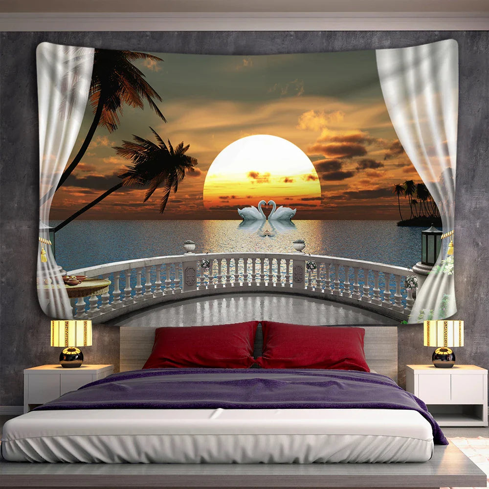 Afralia™ Sunset Sea View Wall Tapestry - Bohemian Mandala Wall Decor