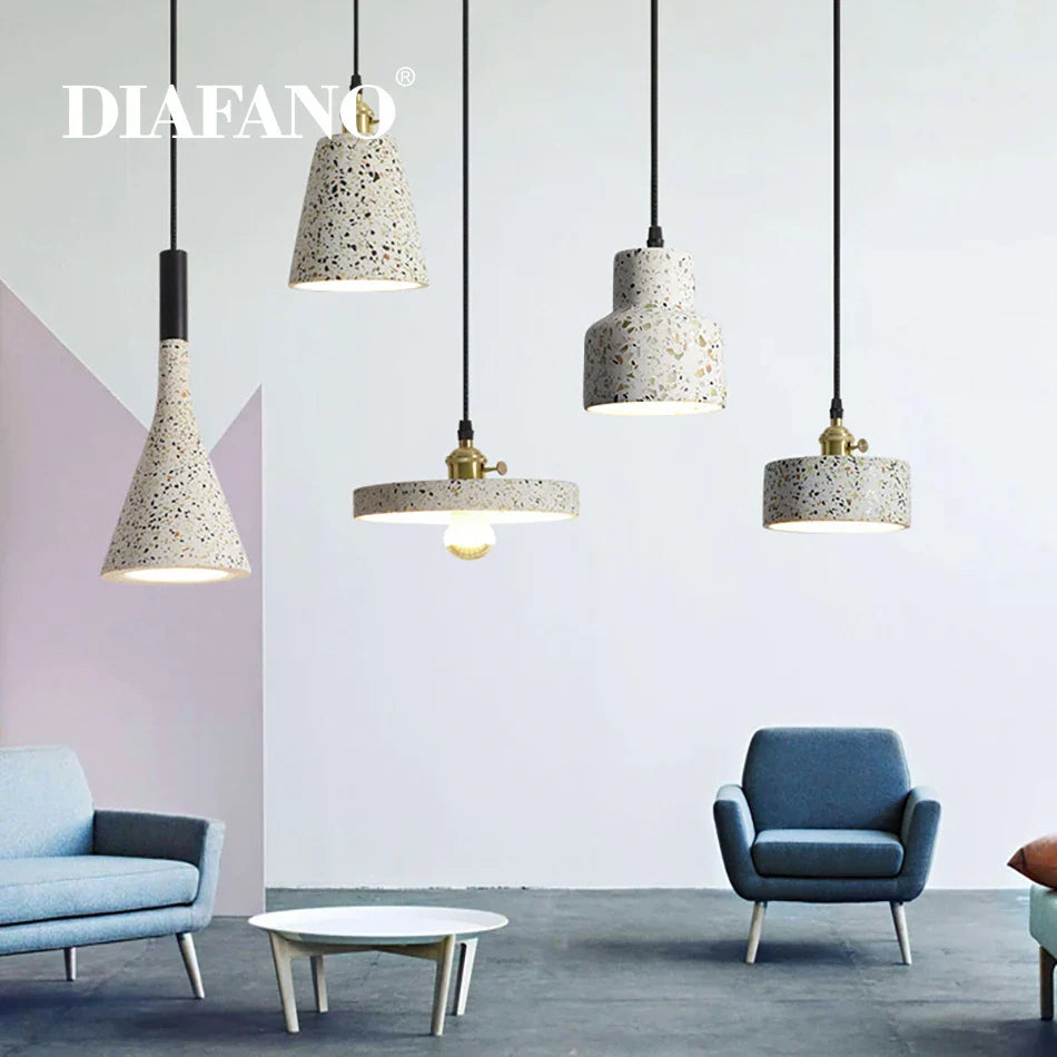 Afralia™ Nordic White Cement Pendant Lights E27 Modern Hanging Lamps for Bar Kitchen Living Room