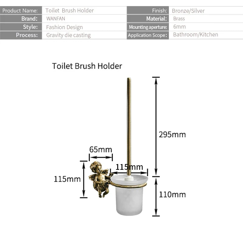 Afralia™ Classic Angel Brass Toilet Brush and Holder Set for Bathroom
