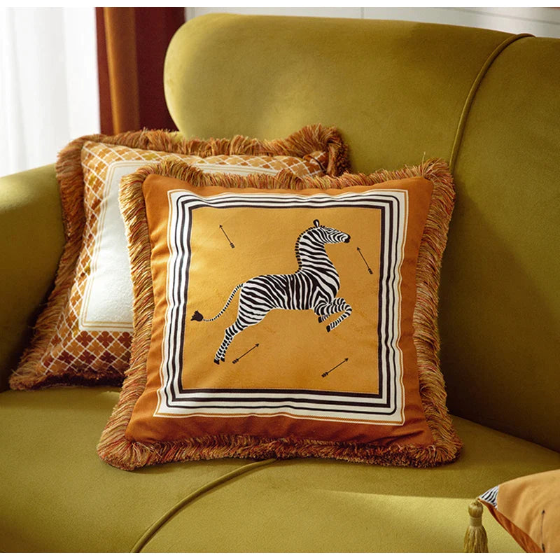 Afralia™ Italian Retro Luxury Zebra Print Cushion Cover, 53x53cm