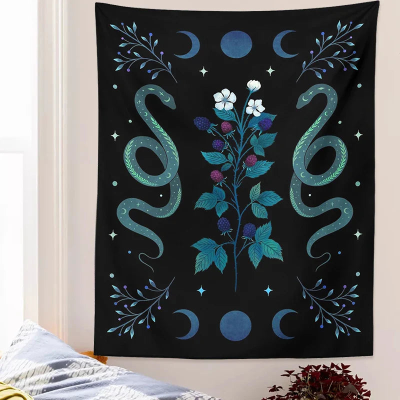 Afralia™ Moon Phase Wall Hanging Tapestry in Olive Leaf Green & Black - Boho Room Decor