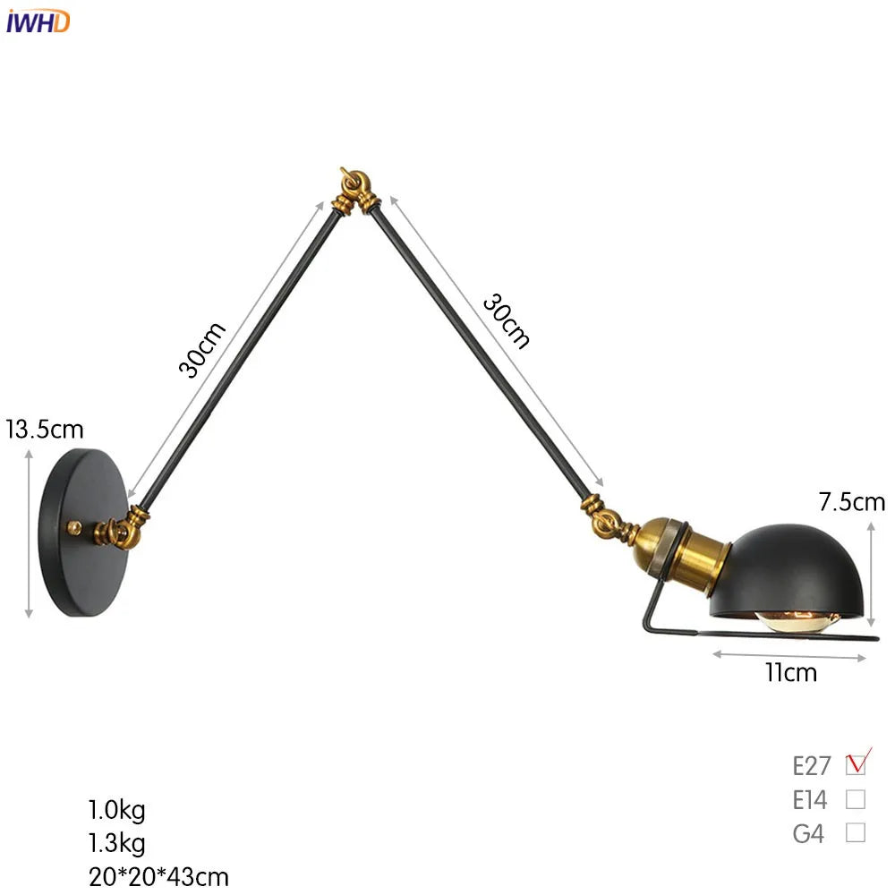 Afralia™ Antique Black Wall Lamp Vintage Industrial Sconce LED Applique Murale