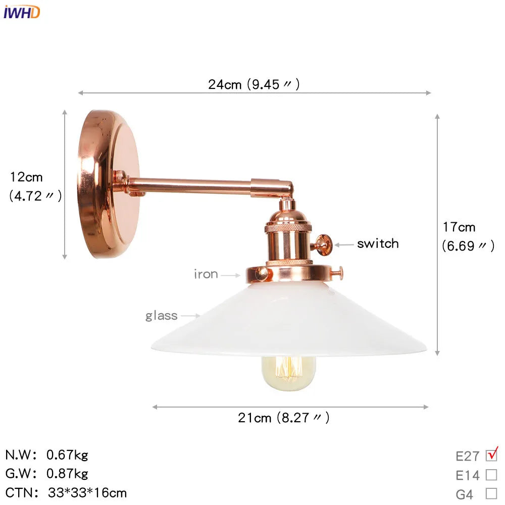 Afralia™ White Ceramic LED Wall Sconce Switch Rose Gold Bedroom Stair Mirror Light
