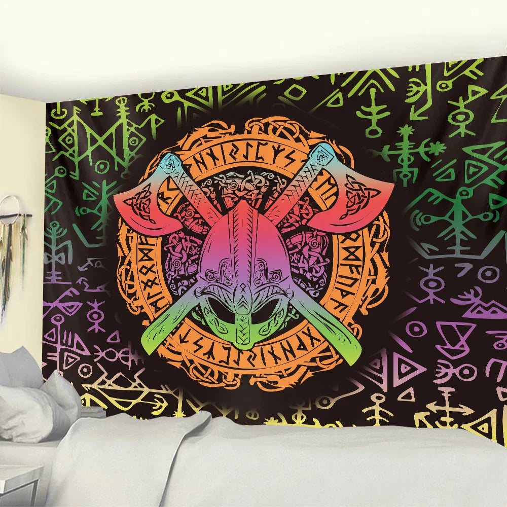 Afralia™ Viking Symbol Tapestry: Bohemian Art Home Decoration and Yoga Mat