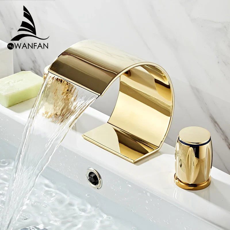 Afralia™ Gold Double Handle Basin Faucet - Three Hole Bathroom Sink Mixer