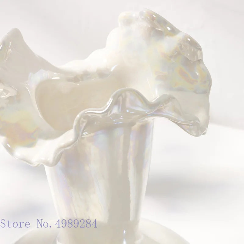 Afralia™ Ceramic Shell Vase - White Gloss - Abstract Irregular Design for Home Decor