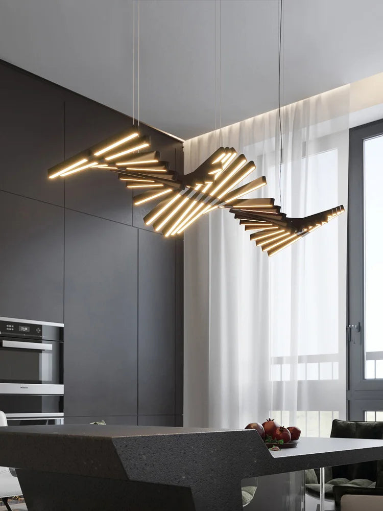 Afralia™ Linear Fishbone Chandelier: Nordic Minimalist Dining Room Office Living Room Lighting