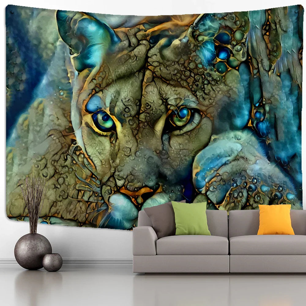 Afralia™ Colorful Tiger Oil Painting Tapestry: Psychedelic Animal Background Home Decor