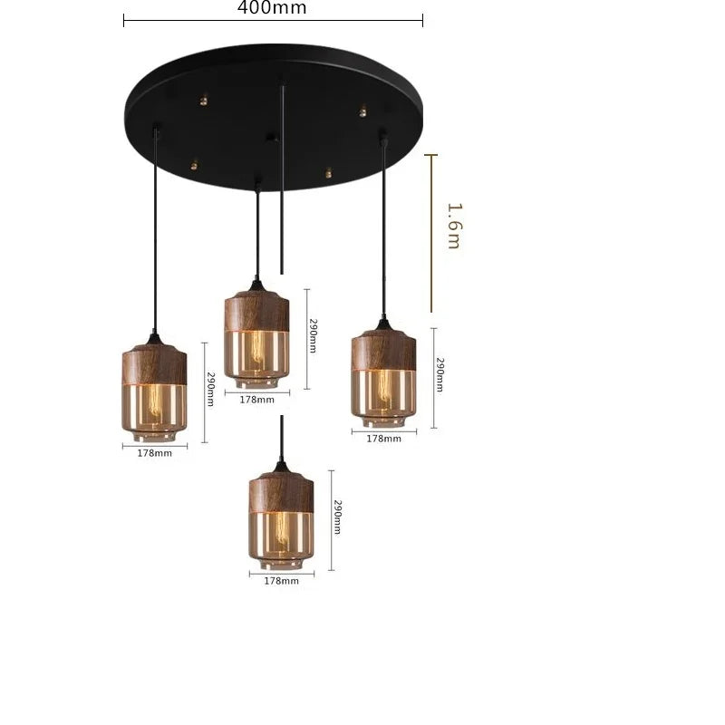 Afralia™ Nordic Wood Color LED Glass Pendant Lights for Dinning Room, Bedroom, Cafe - Modern Hanging Lamp