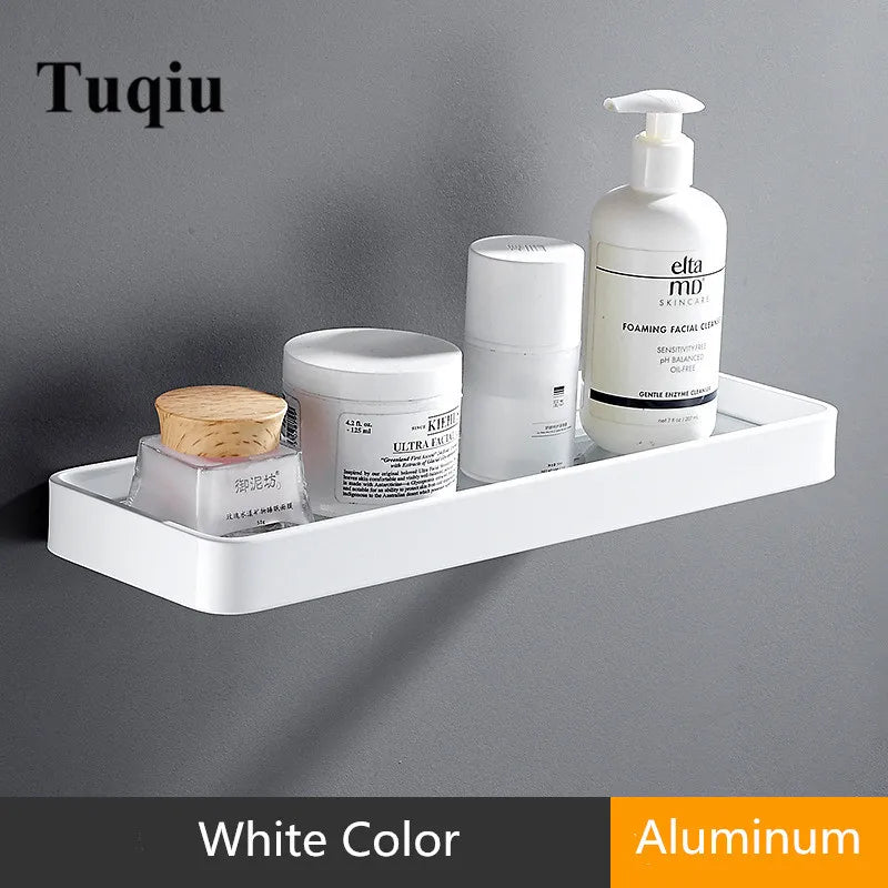 Afralia™ Square White Glass Bathroom Shelf Aluminum Shower Rack Cosmetic Storage