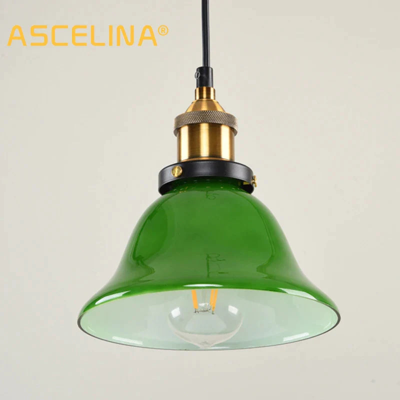 Afralia™ Green Glass Pendant Light: Nostalgic Industrial LED Edison Hanging Lamp for Restaurant & Coffee Shop