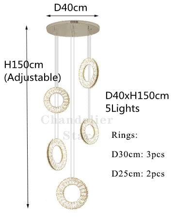 Afralia™ LED Crystal Chandelier Stainless Steel Pendant Light for Living Room