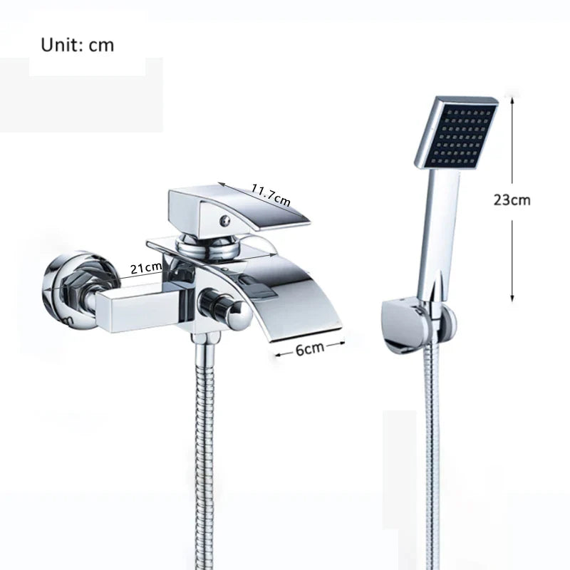 Afralia™ Waterfall Wall Mount Bathtub Shower Faucet with Hand Shower System