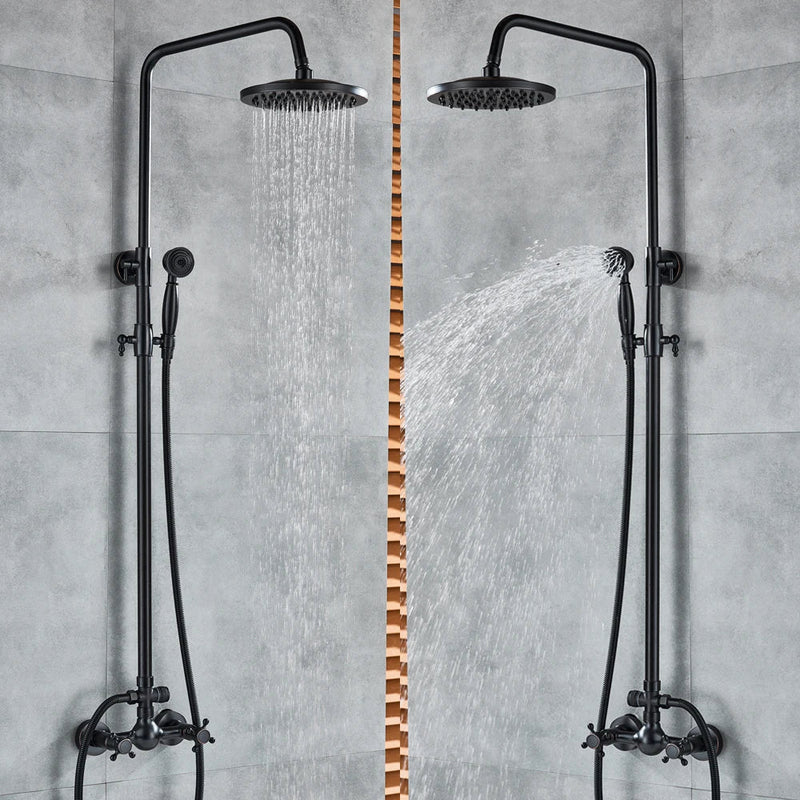 Afralia™ Black Bronze Shower Faucet Set with 8" Rain Shower Head and Hand Shower