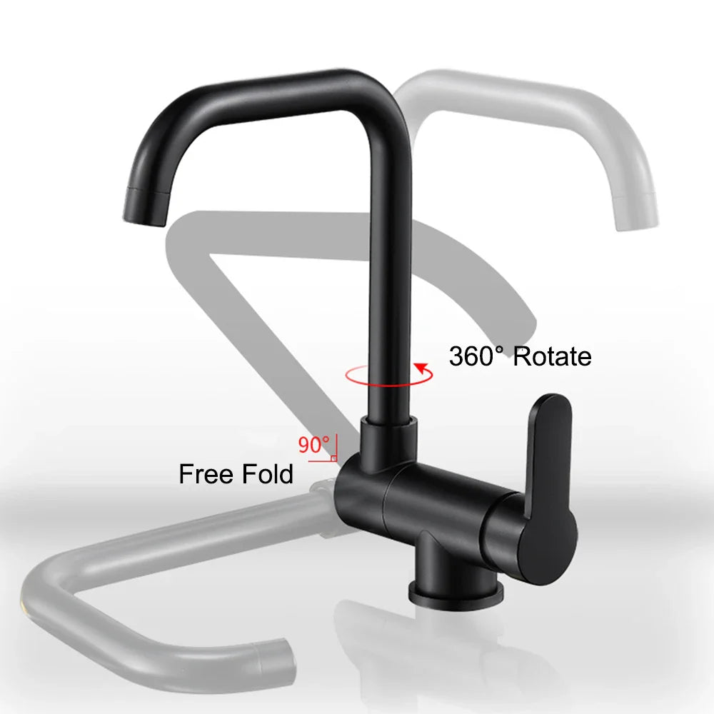 Afralia™ Matte Black Inner Window Folding Kitchen Faucet - Two Mode Mixer Water Crane