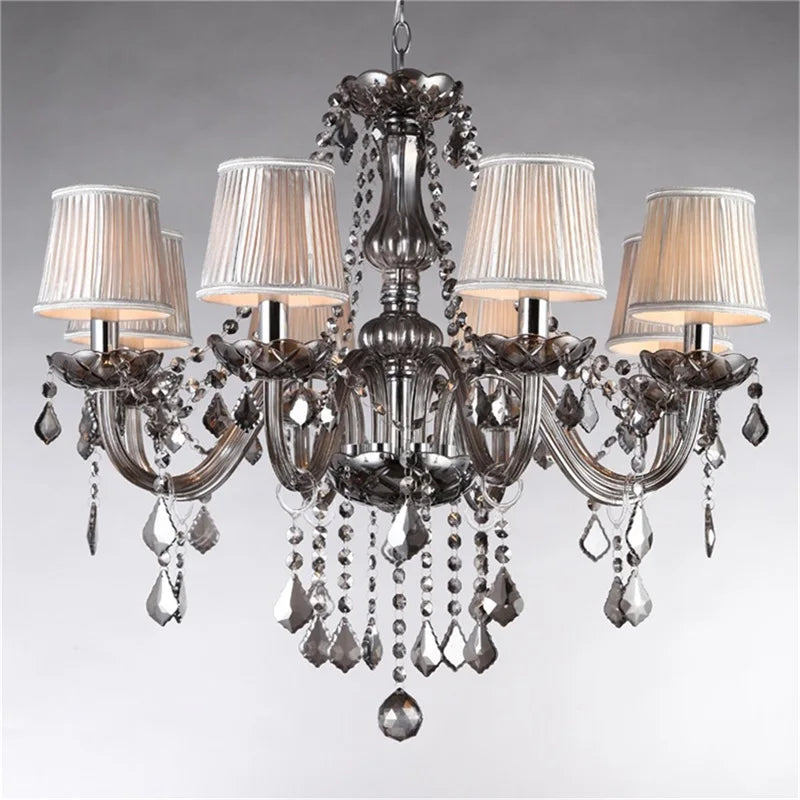 Afralia™ Smoky Grey Crystal LED Candle Chandelier for Home Hotel Hall