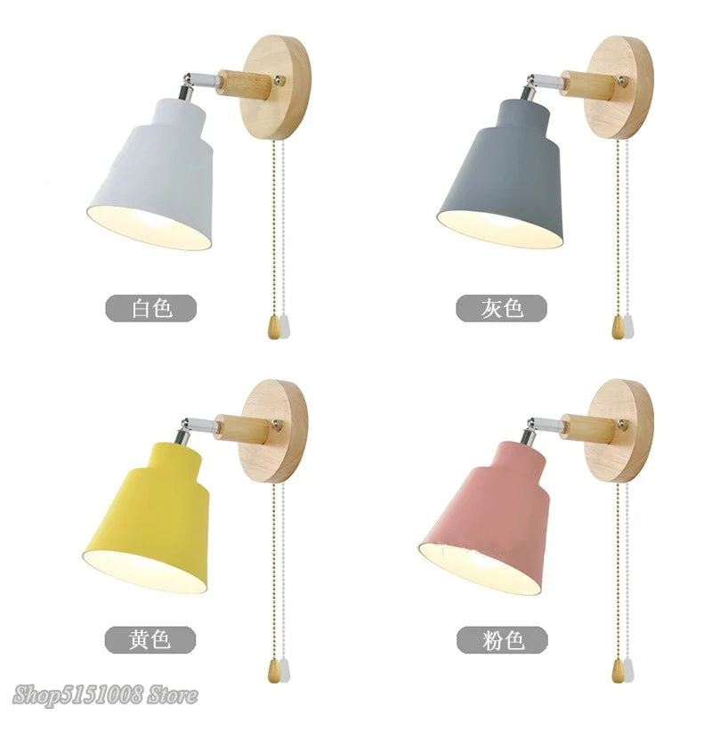 Afralia™ Nordic Wooden Wall Lights with Zipper Switch, Rotatable Modern Macaroon Sconce