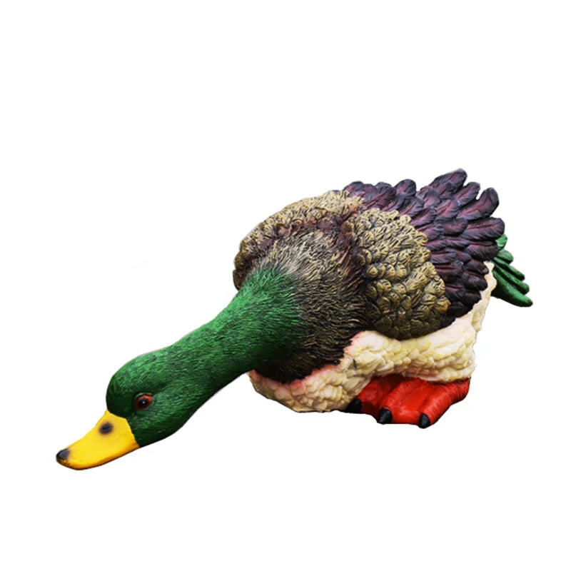 Afralia™ Resin Drinking Duck Sculpture for Garden Courtyard Pond Aquarium Decor
