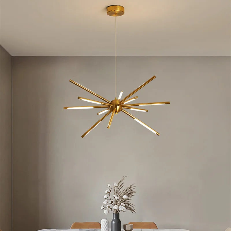 Afralia™ Modern Gold Iron Sputnik Chandelier for Living Room, Bedroom, Dining Room