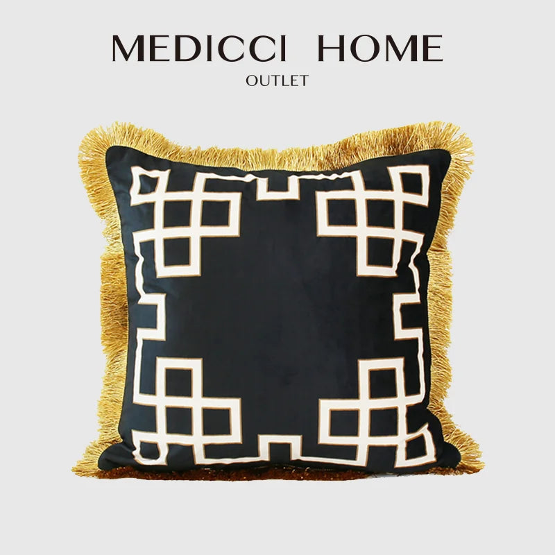 Afralia™ Geometric Fringed Lumbar Pillow Case, Luxe Sofa Pillow Cover 30x50cm