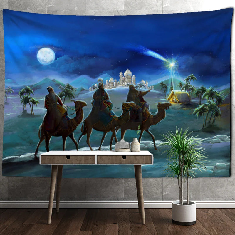 Afralia™ Camel Printed Polyester Tapestry Wall Hanging - Christmas Pattern Home Decor