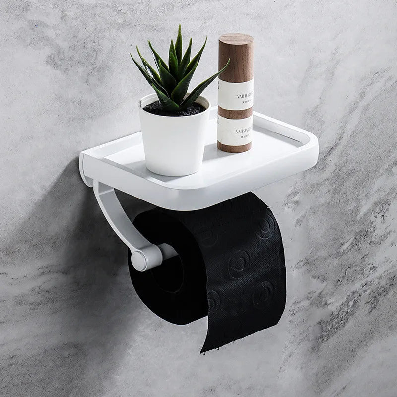 Afralia™ Black Tissue Paper Holder with Phone Stand - Toilet Roll Rack & Storage Box