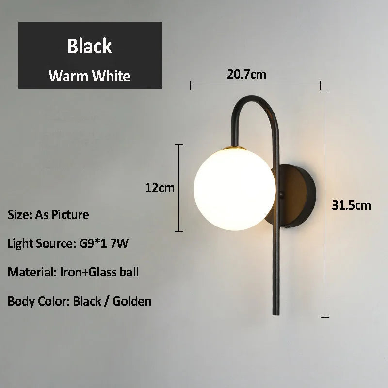 Afralia™ Glass Ball LED Wall Sconce for Elegant Living Room Bedroom Hotel Staircase Lighting