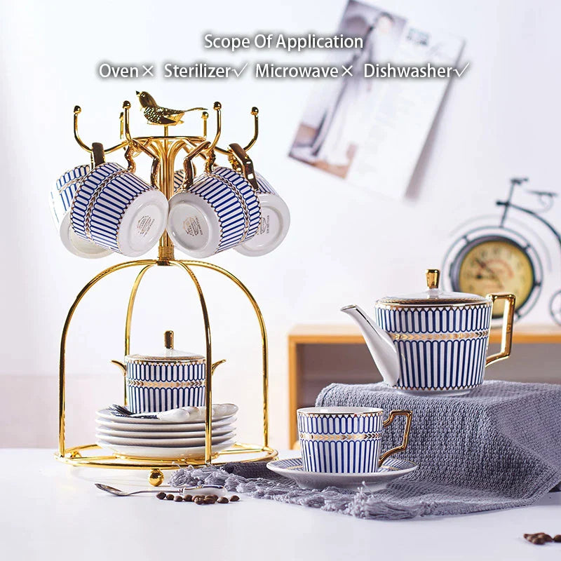 Afralia™ Gold Porcelain Coffee & Tea Set - Luxury Bone China Porcelain Coffeeware