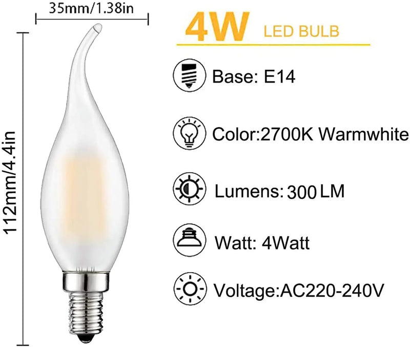 Afralia™ Dimmable LED Candle Light Bulb, Warm White 2700K, E14 220V, Chandelier Lighting