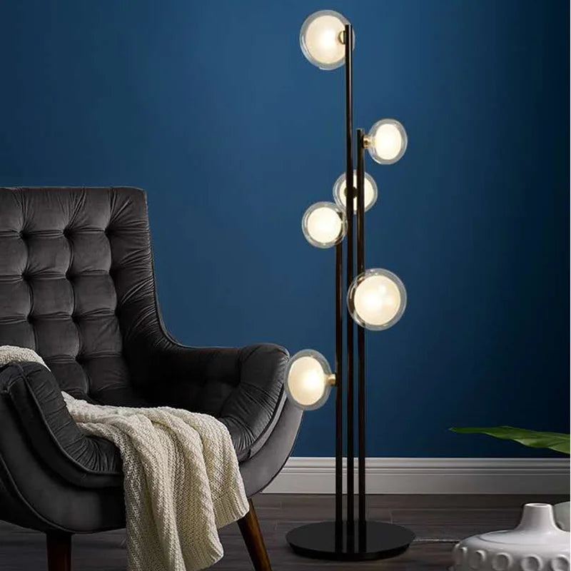 Afralia™ Vintage Glass Ball Floor Lamp for Bedroom Decoration