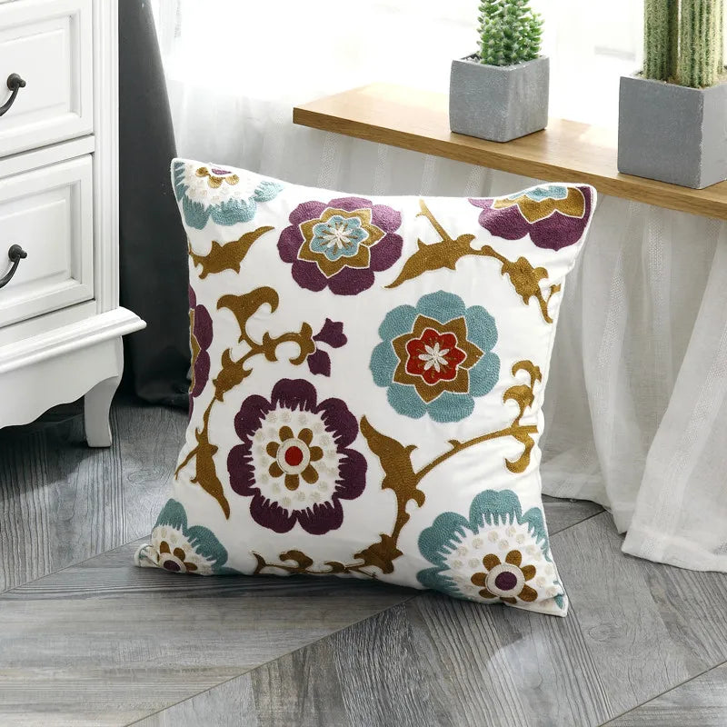 Afralia™ Ethnic Style Canvas Embroidery Pillow Cover 45x45cm