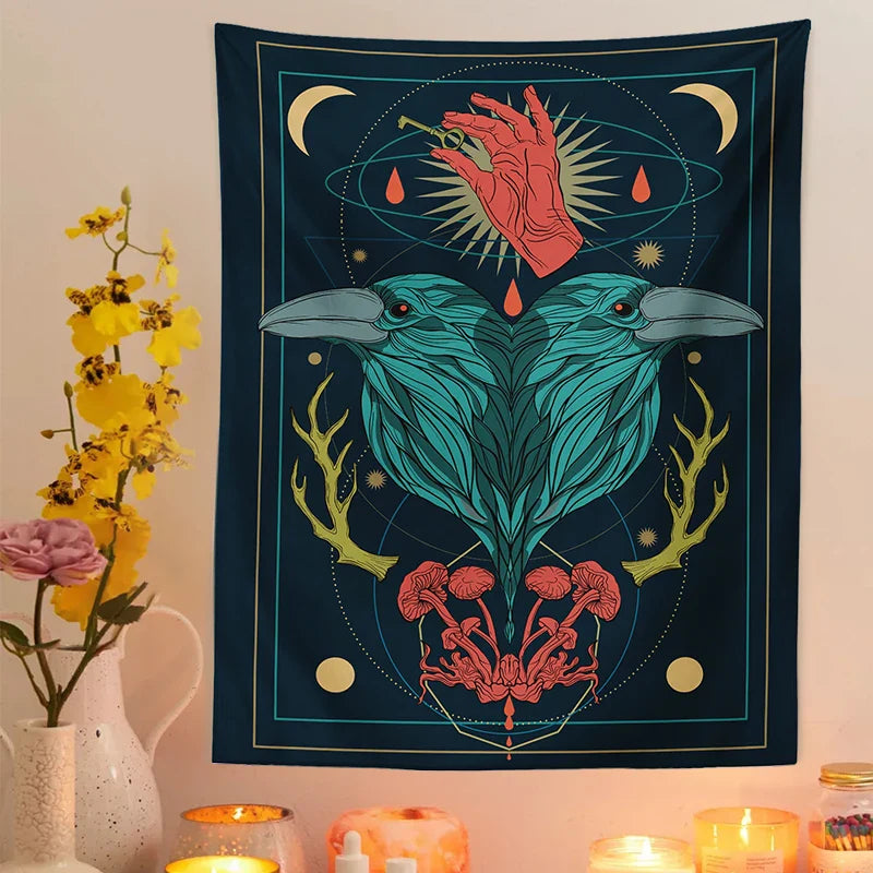 Afralia™ Tarot Ravens Key Tapestry: Hippie Witchcraft Wall Hanging for Home Decor