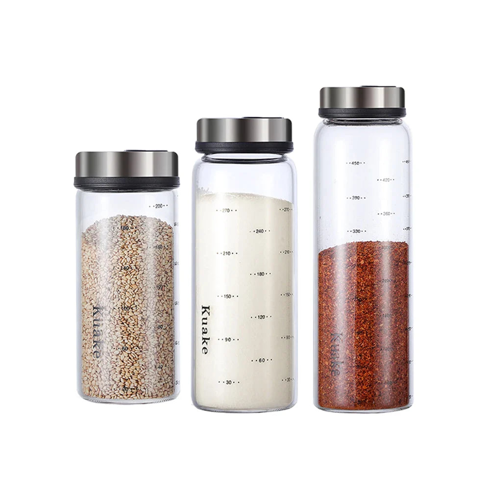 Afralia™ Glass Seasoning Can Salt Sesame Pepper Spice Shaker with Rotary Lid