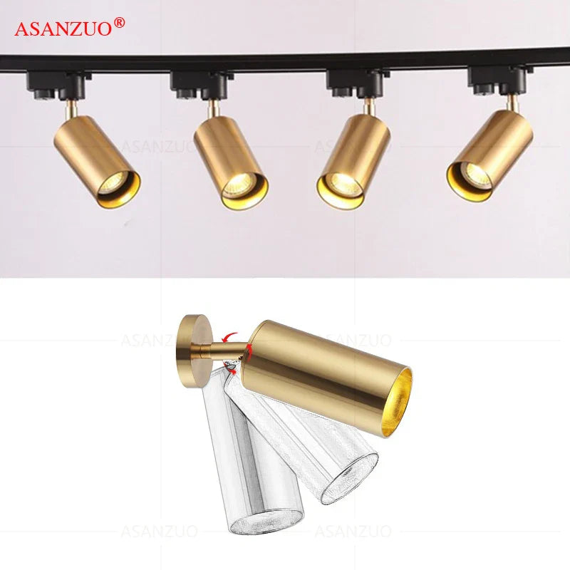 Afralia™ Nordic Golden Rotatable LED Ceiling Spot Track Light for Living Room & Shop