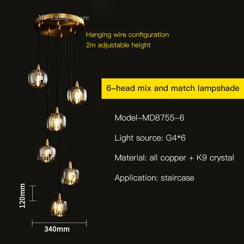 Afralia™ Rotating Chandelier All Copper Luxury Pendant Lamp
