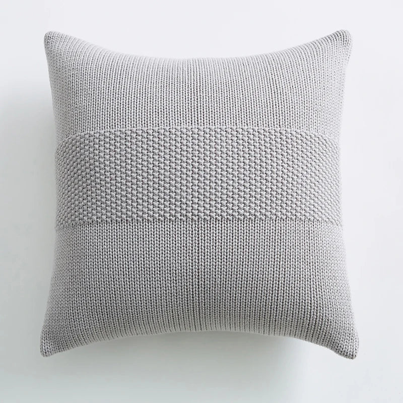 Afralia™ Knit Cushion Cover 45x45cm Solid Cotton Pillow Pink Ivory Grey Cream