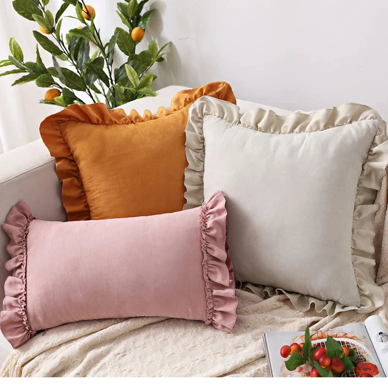 Afralia™ Soft Ruffle Faux Suede Cushion Cover in Pink Grey Brown 45x45cm/30x50cm