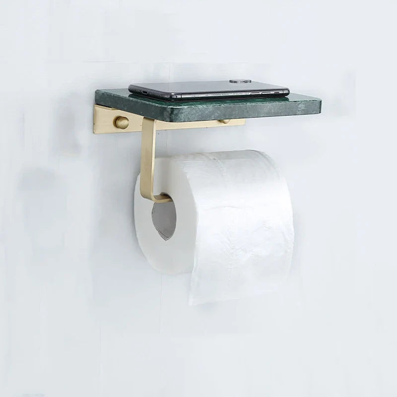 Afralia™ Brass Marble Toilet Paper Holder Nordic Brushed Gold Bathroom Tissue Shelf