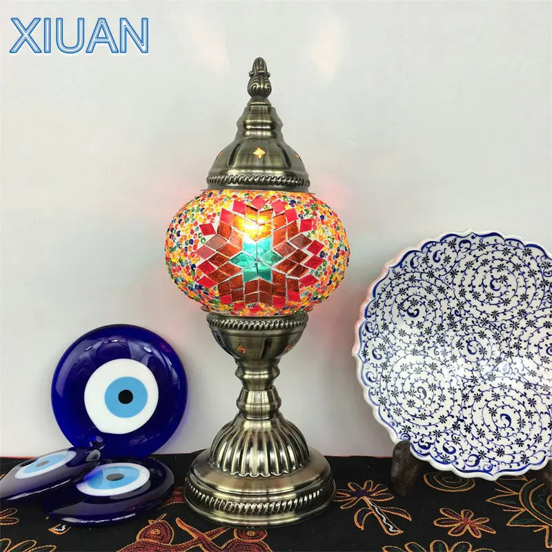 Afralia™ Colorful Mosaic Table Lamp, Handmade Stained Glass Lampshade