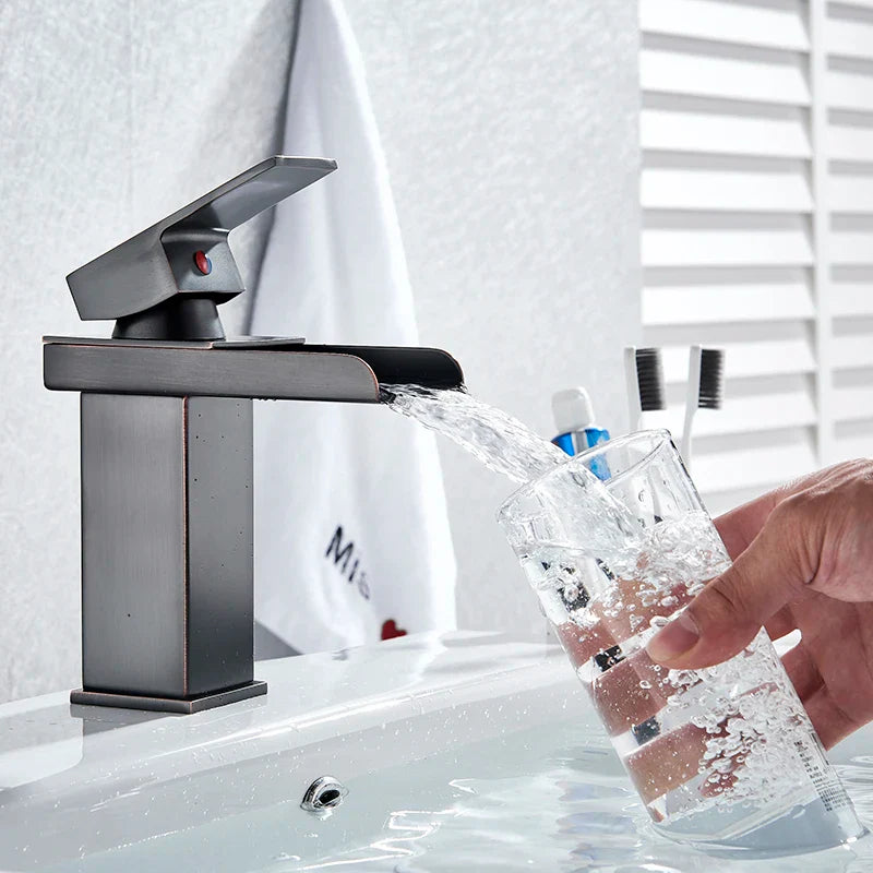 Afralia™ Black Waterfall Basin Faucet Mixer Tap for Vessel Sinks - Single Hole