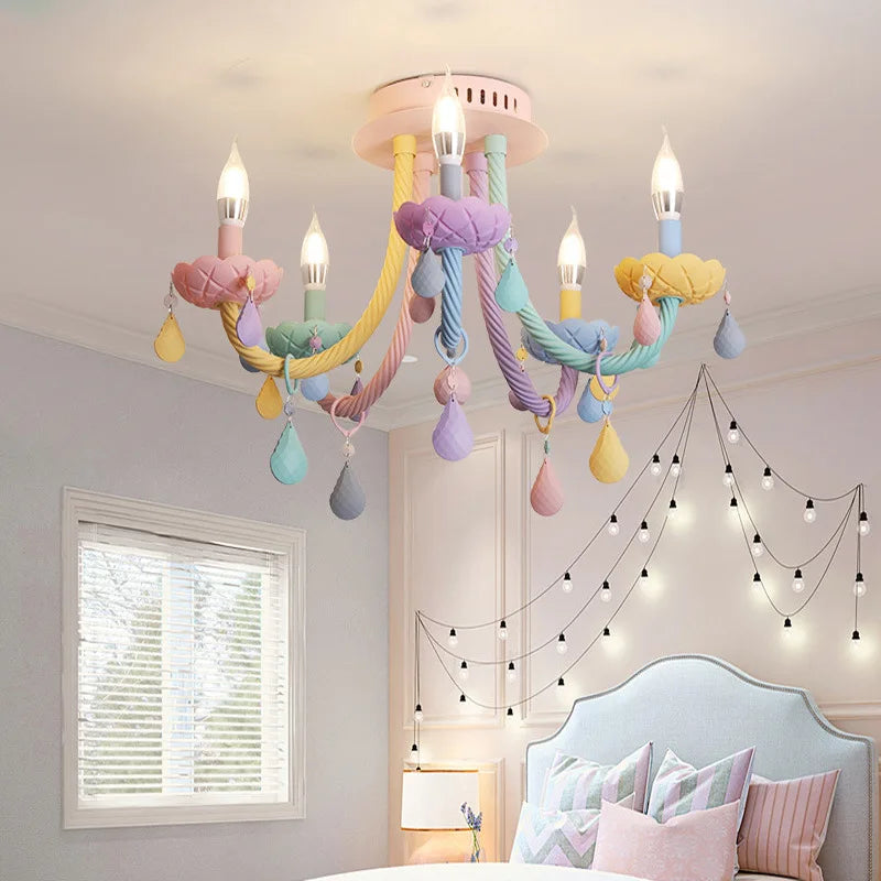 Afralia™ Crystal Princess Chandelier for Children's Bedroom - Rainbow Makaron Lamps