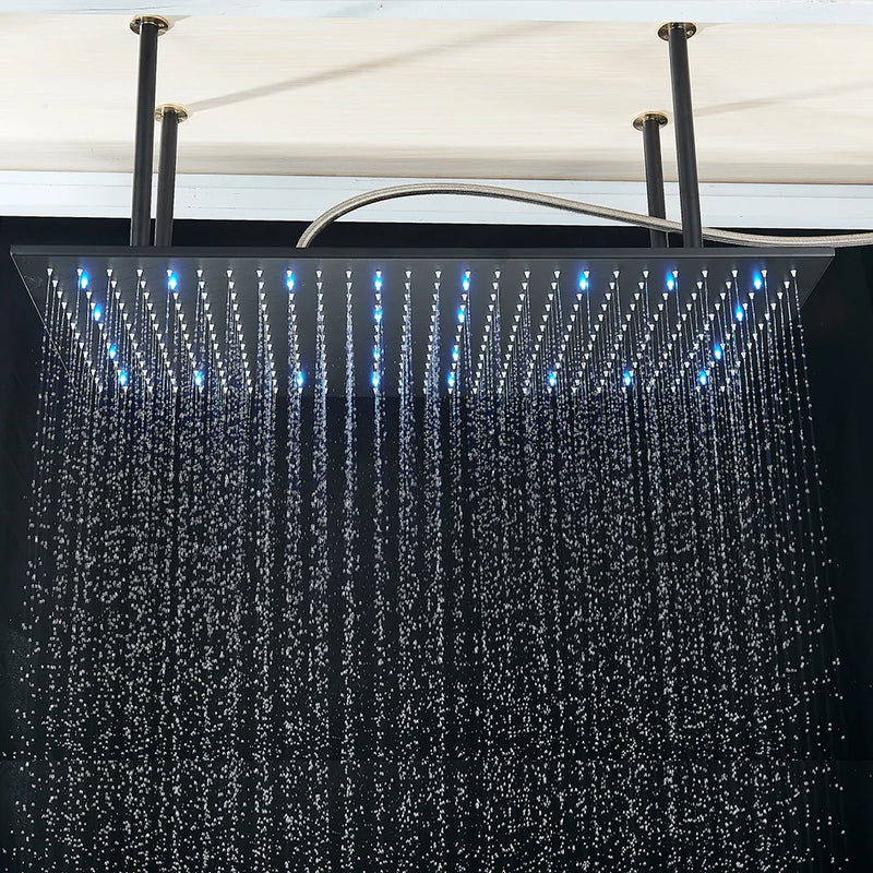 Afralia™ Matte Black LED Shower Head 40*80cm Ceiling Mounted Rainfall Shower Heads with Arm