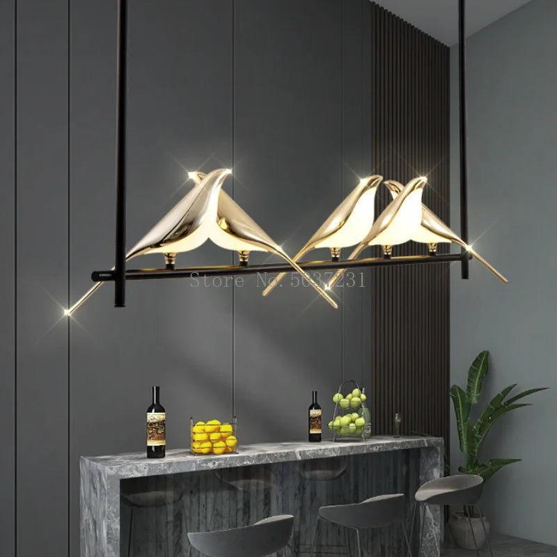 Afralia™ Modern Golden Bird LED Chandelier: 360 Degree Parlor Bar Bedside Hanging Light