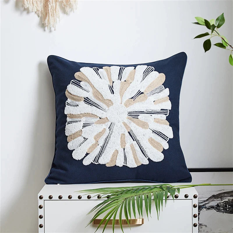 Afralia™ Sea Starfish Coastal Cushion Cover 45x45cm in Navy Blue and Yellow