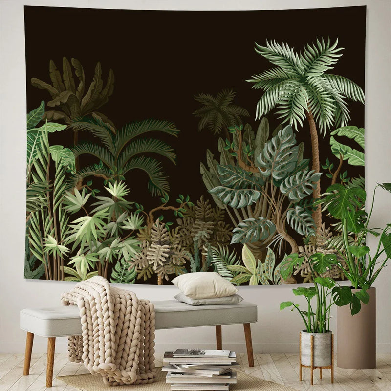 Afralia™ Tropical Palm Leaf Tapestry: Boho Rainforest Animal Home Decor Sofa Blanket