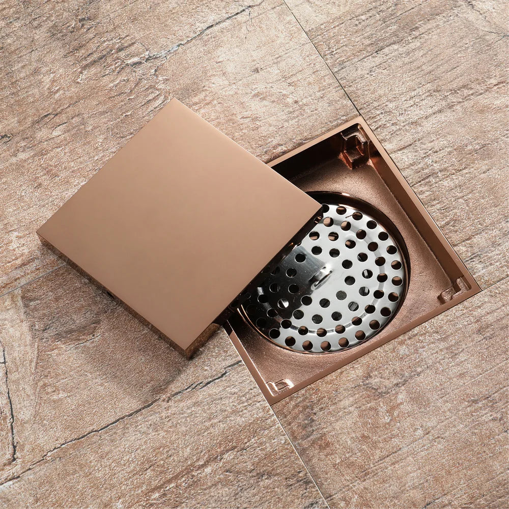 Afralia™ Rose Gold Shower Floor Drain 304 SUS 10cmx10cm Deodorant Conceal Strainer Cover